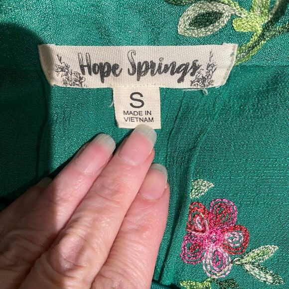 Boho Fairy Cottage Green Shirt dress with embroidered flowers Small Hope Springs - Picture 4 of 5